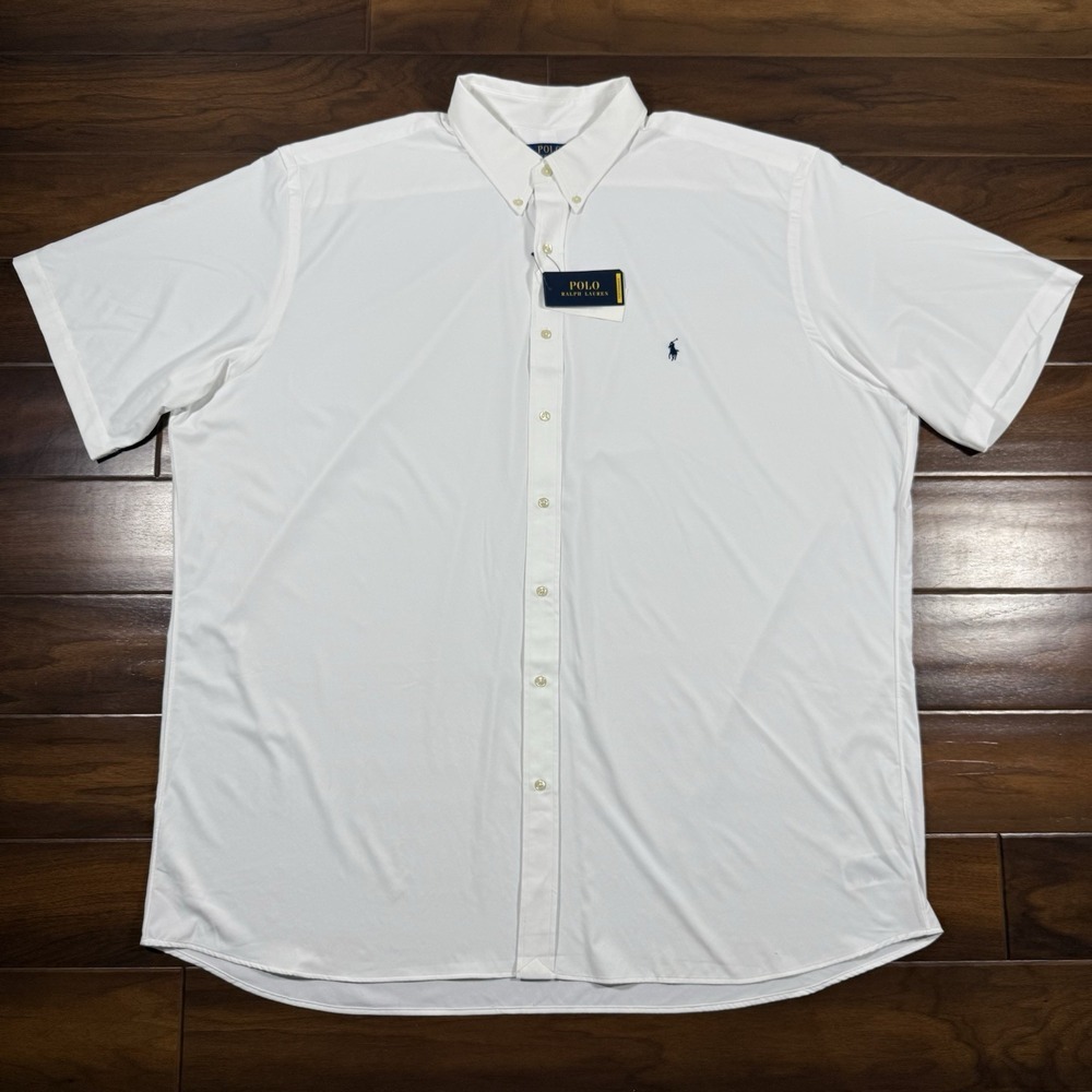 Polo Ralph Lauren Size 4XLT White Performance Button Up Shirt‎ Short Sleeve